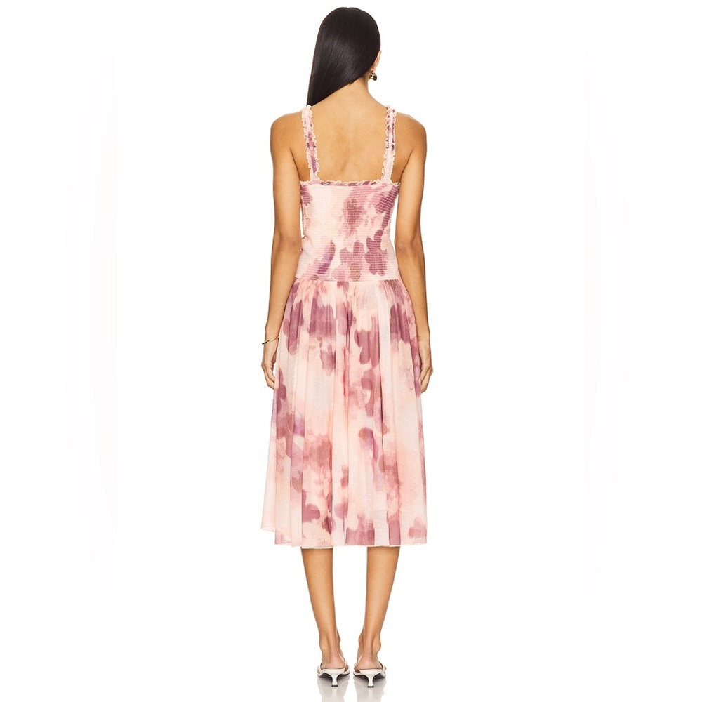Free People Tessa Smocked Midi Dress Blush Pink Watercolor Pattern NWT Size L - Picture 8 of 12
